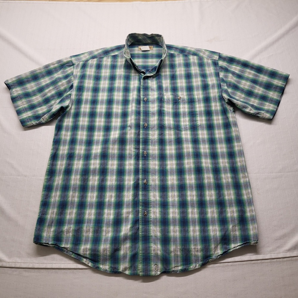 Wrangler 20X Button Down Shirt Mens XL Green Plaid Cotton Short Sleeve Western